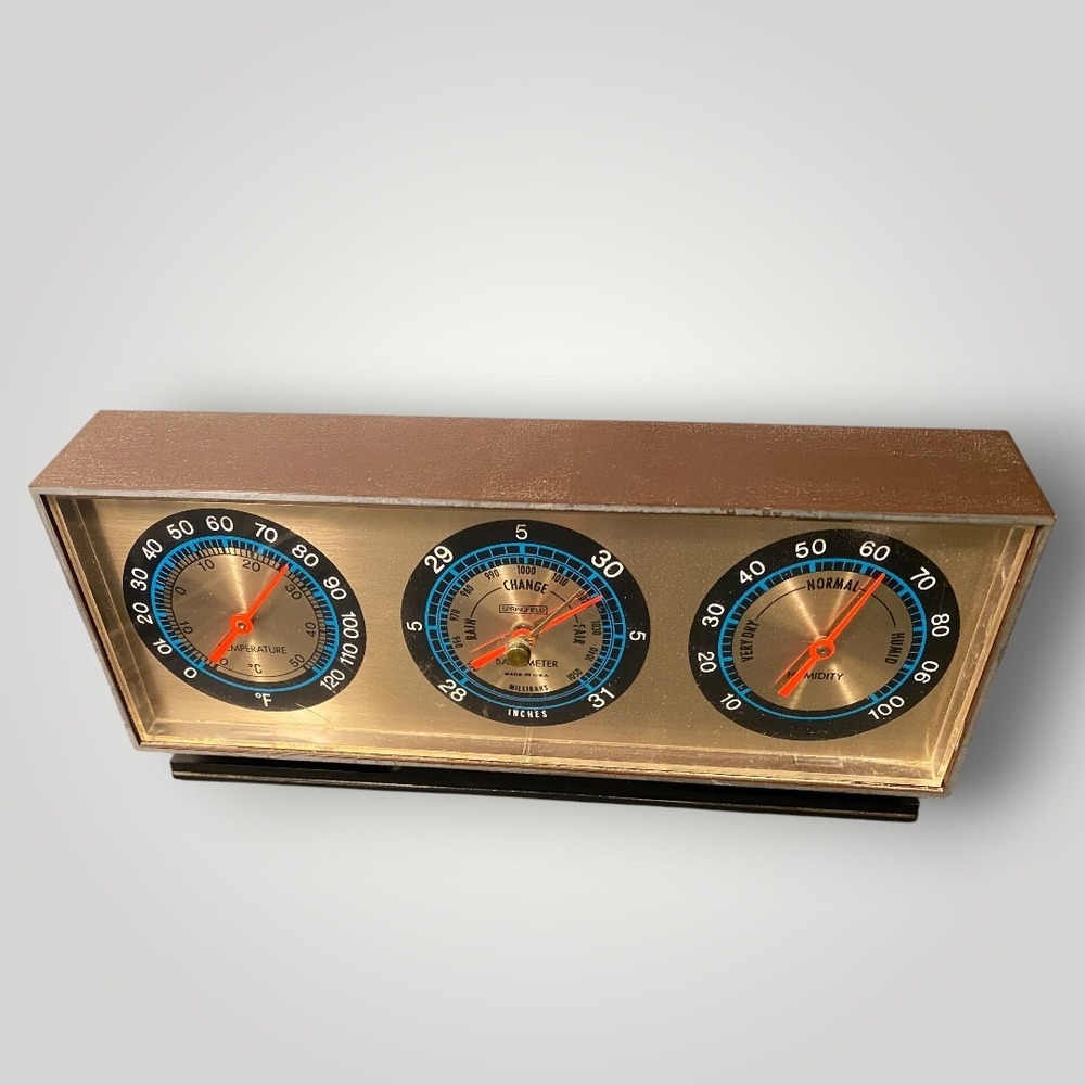 Springfield Weather Station Barometer Thermometer Hygrometer Desk USA 1970s - Picture 3 of 10